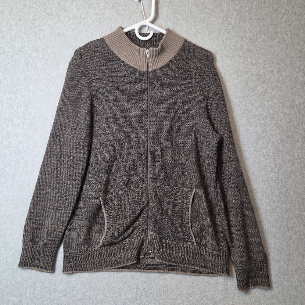 Vintage Cotton Country Brown Knit Cotton LS Zip Up Sweater Men's Medium Pockets